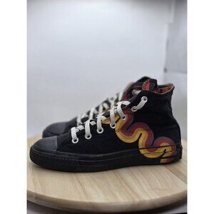 Size 8 Womens- Converse Chuck Taylor All Star High Black with yellow/Red/purple